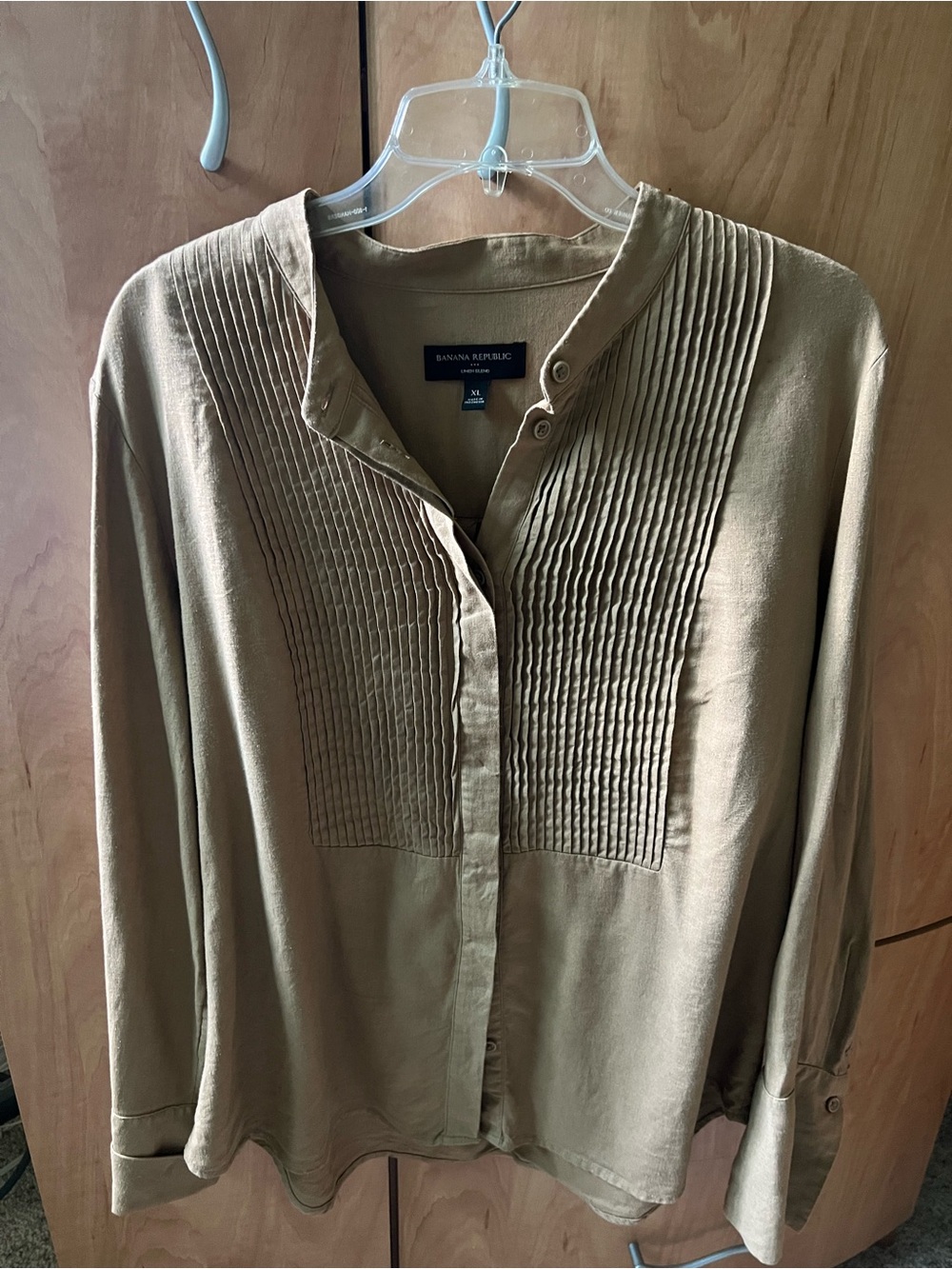 Banana Republic Olive Pleated Front Button-Down Blouse